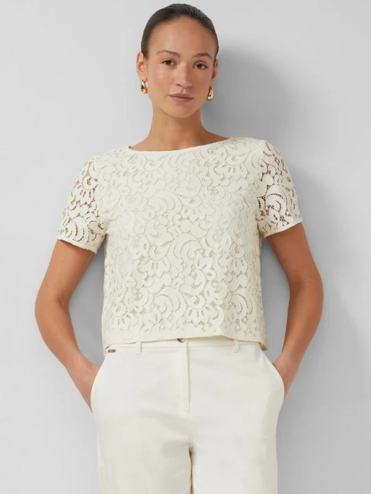 Foto van product Kanten blouse met korte mouwen en bloemenpatroon s.Oliver crème