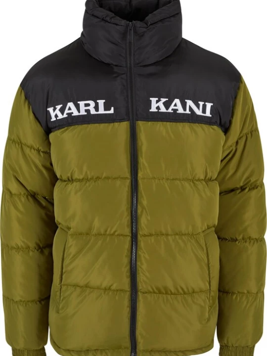 Foto van product Karl Kani Winterjas 'Retro Essential' olijfgroen / donkergroen / zwart / wit