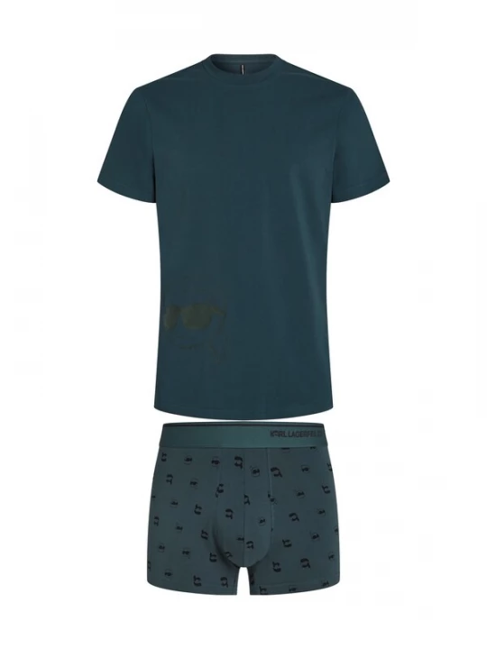 Foto van product Karl Lagerfeld Pyjama kort 'Ikon' cyaan blauw / zwart