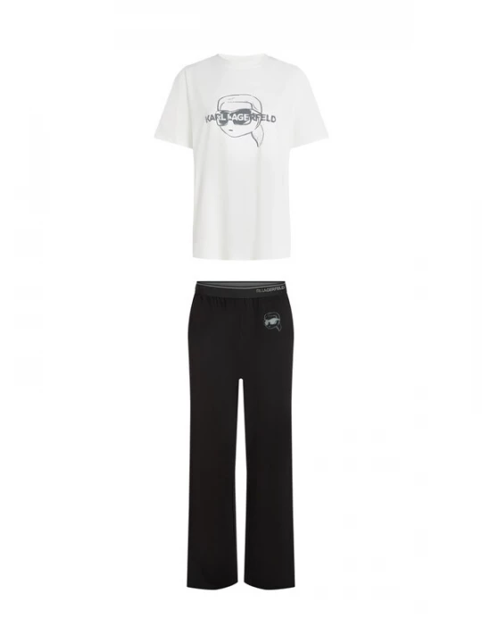 Foto van product Karl Lagerfeld Pyjama lang 'Ikon' crème / zwart