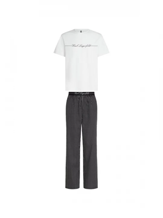 Foto van product Karl Lagerfeld Pyjama lang ' Pyjama-Set mit Nadelstreifenhose ' wit