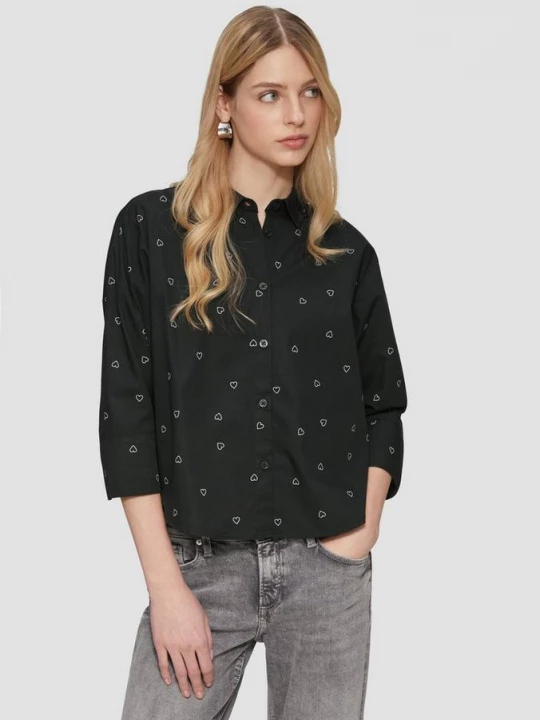 Foto van product Katoenen blouse met all-over print QS zwart