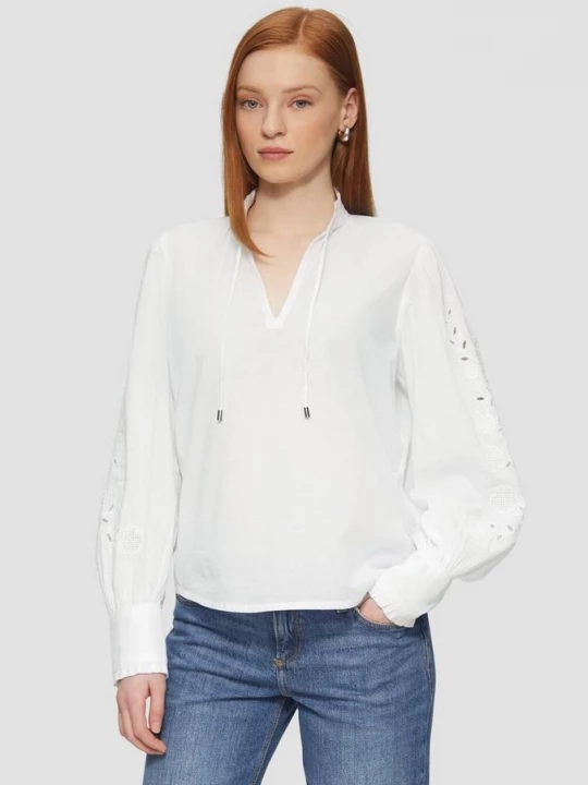 Foto van product Katoenen blouse met borduursel op de mouwen QS wit
