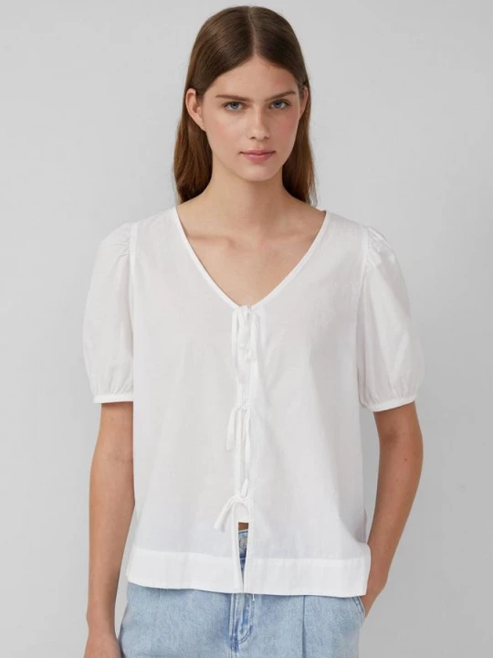 Foto van product Katoenen blouse met V-hals en pofmouwen s.Oliver wit