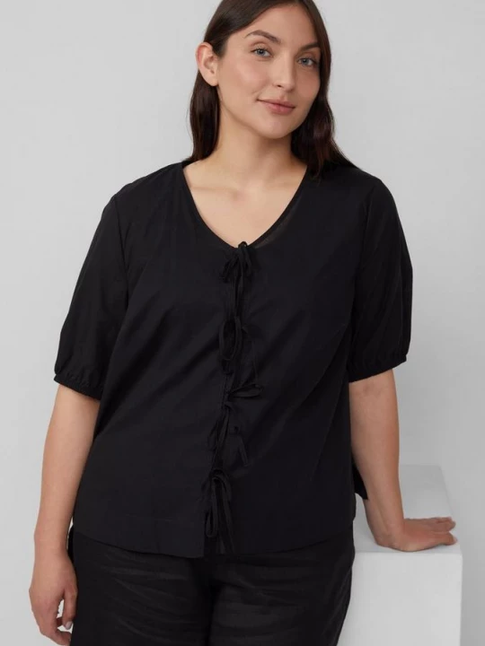 Foto van product Katoenen blouse met V-hals en pofmouwen s.Oliver zwart