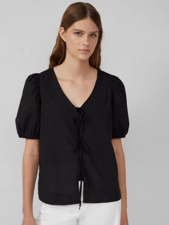 Foto van product Katoenen blouse met V-hals en pofmouwen s.Oliver zwart