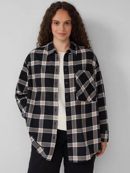 Foto van product Katoenen flanellen blouse QS zwart