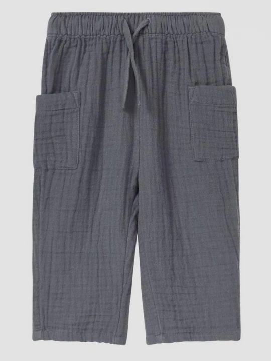 Foto van product Katoenen mousseline broek met trekkoord s.Oliver grijs