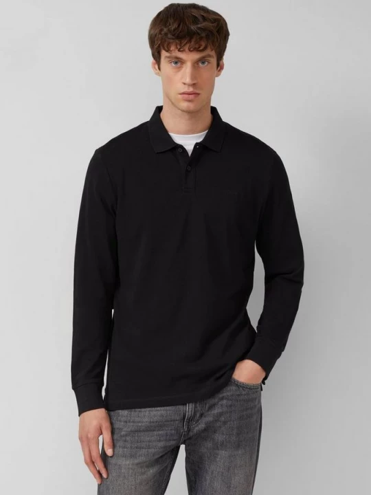 Foto van product Katoenen piqué polo met lange mouwen en manchetten s.Oliver zwart