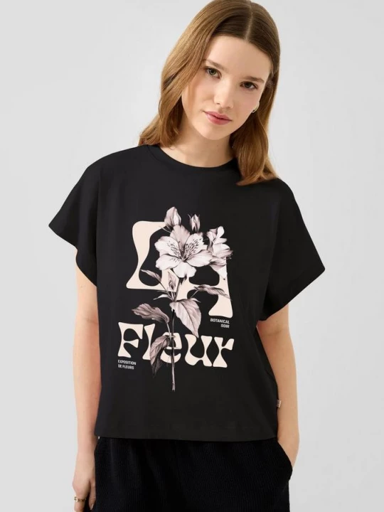 Foto van product Katoenen shirt met frontprint QS zwart