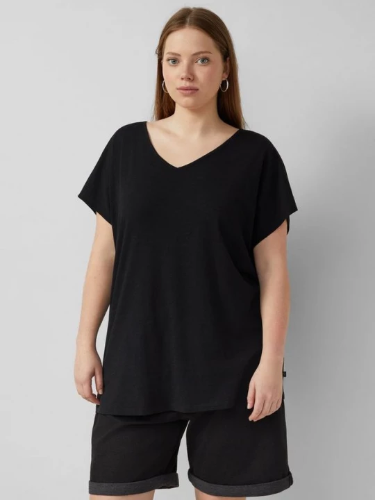 Foto van product Katoenen shirt met kanten inzet QS zwart