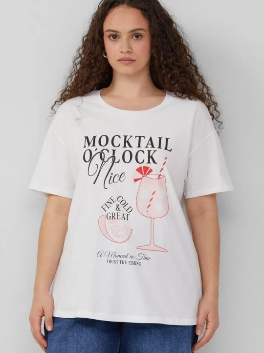 Foto van product Katoenen shirt met oversized schouders en print op de voorkant QS wit