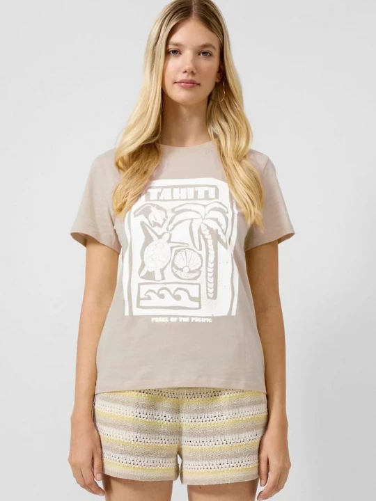 Foto van product Katoenen shirt met print aan de voorkant QS beżowy