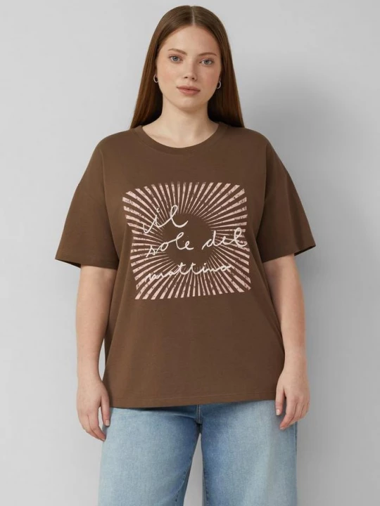 Foto van product Katoenen shirt met print aan de voorkant QS bruin