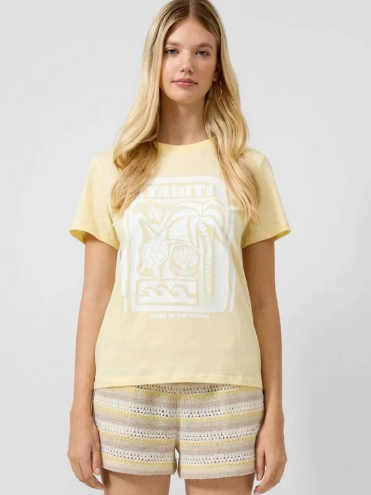 Foto van product Katoenen shirt met print aan de voorkant QS geel