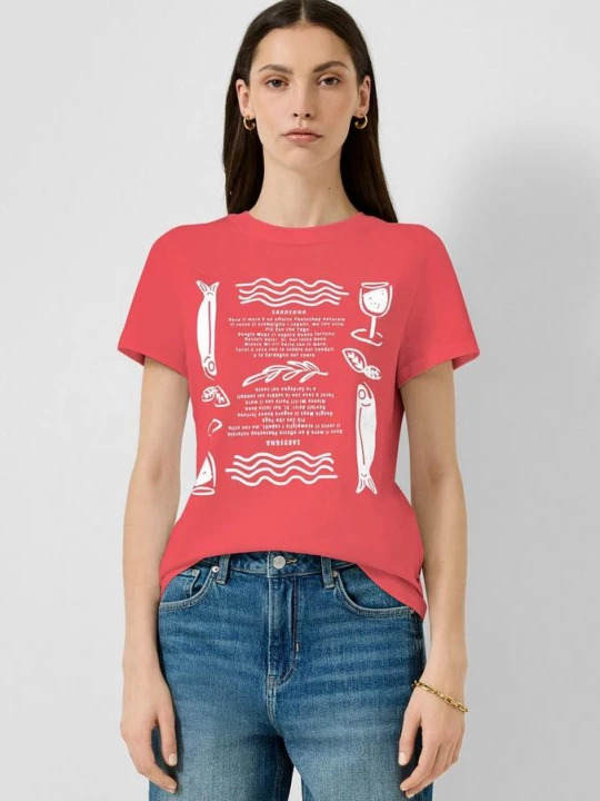 Foto van product Katoenen shirt met print aan de voorkant QS rood