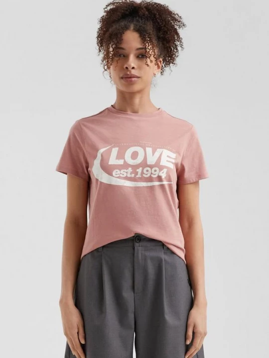 Foto van product Katoenen shirt met print aan de voorkant QS roze