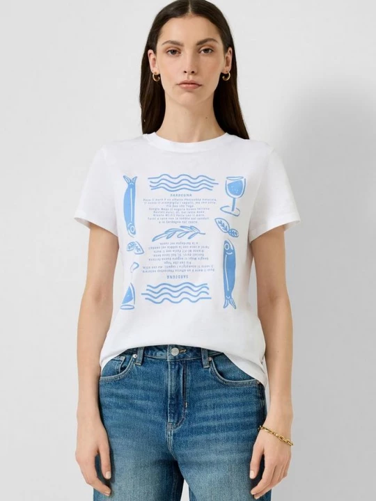 Foto van product Katoenen shirt met print aan de voorkant QS wit