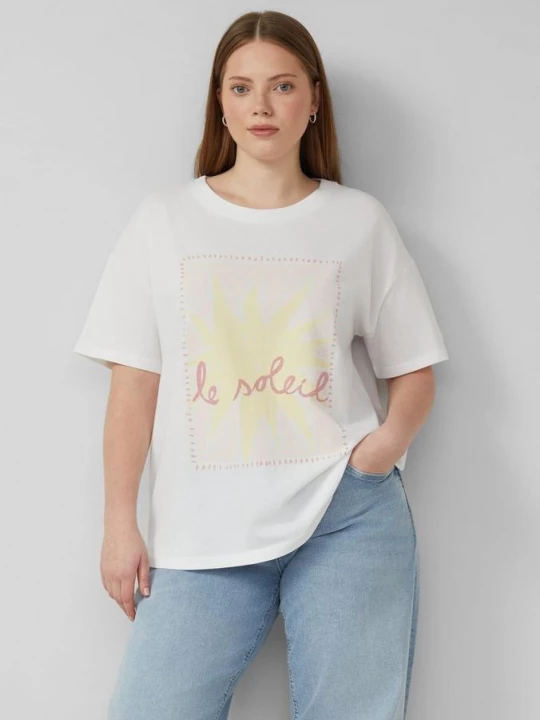 Foto van product Katoenen shirt met print aan de voorkant QS wit