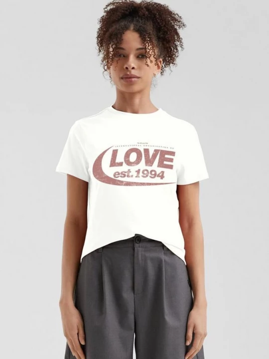 Foto van product Katoenen shirt met print aan de voorkant QS wit
