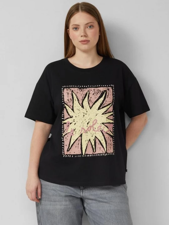 Foto van product Katoenen shirt met print aan de voorkant QS zwart