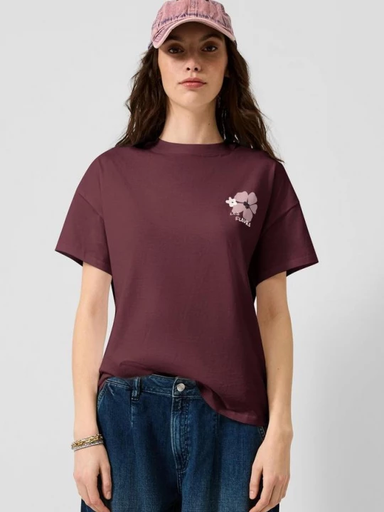 Foto van product Katoenen shirt met print op de voor- en achterkant QS rood