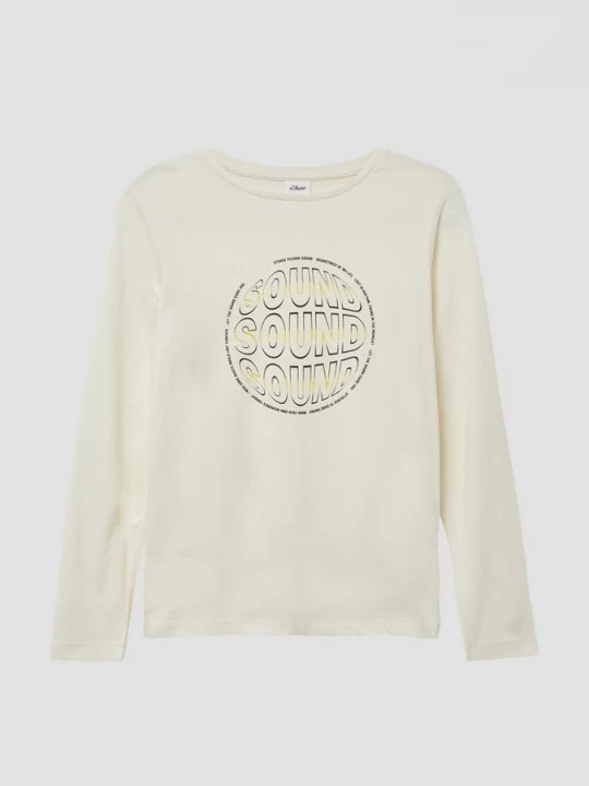 Foto van product Katoenen shirt met print op de voorkant en geribde boorden s.Oliver crème
