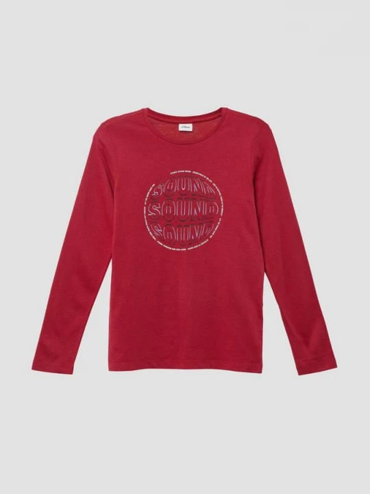 Foto van product Katoenen shirt met print op de voorkant en geribde boorden s.Oliver rood