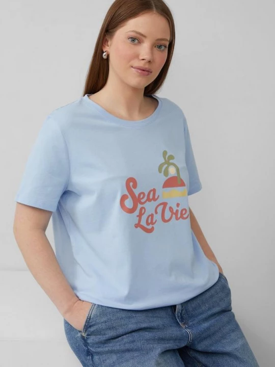 Foto van product Katoenen shirt met print op de voorkant QS blauw