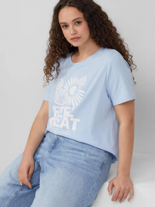 Foto van product Katoenen shirt met print op de voorkant QS blauw