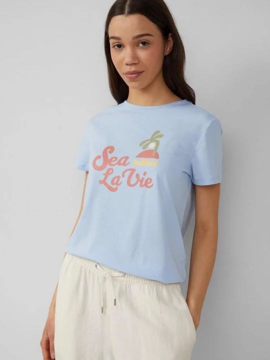 Foto van product Katoenen shirt met print op de voorkant QS blauw