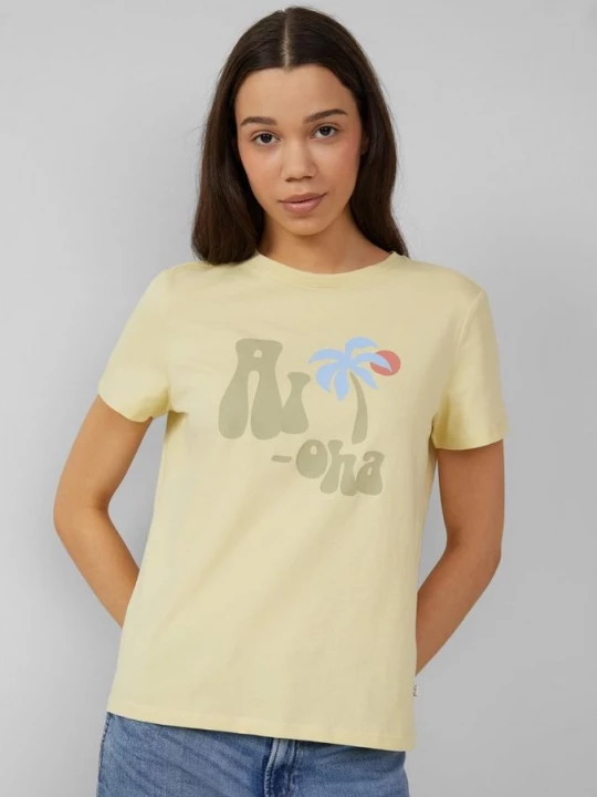 Foto van product Katoenen shirt met print op de voorkant QS geel