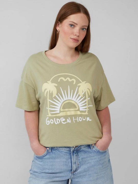 Foto van product Katoenen shirt met print op de voorkant QS groen