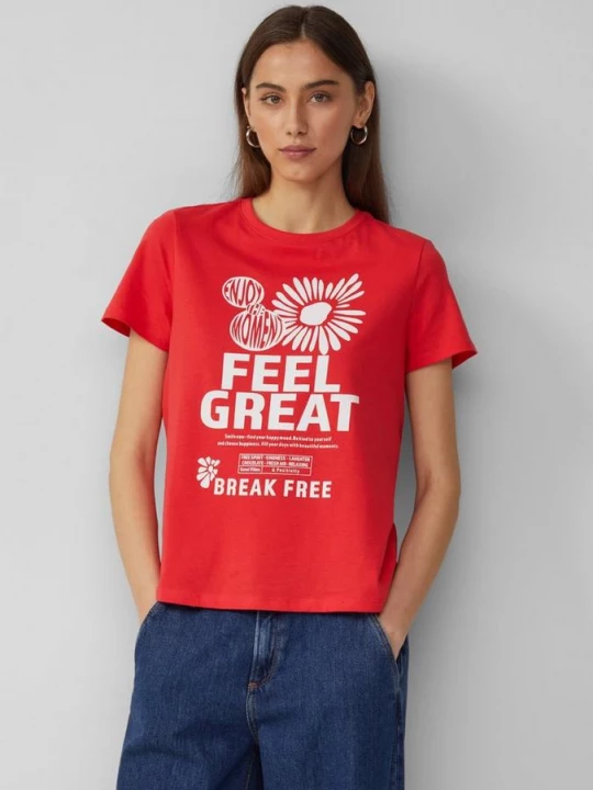 Foto van product Katoenen shirt met print op de voorkant QS rood
