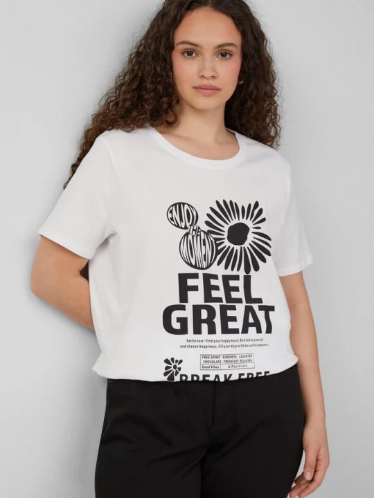 Foto van product Katoenen shirt met print op de voorkant QS wit