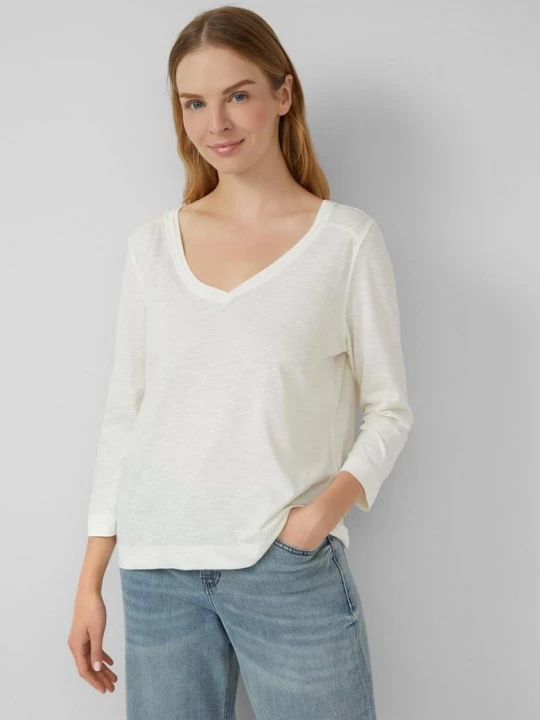 Foto van product Katoenen slub shirt met 3 / 4 mouwen en een diepe V-halslijn s.Oliver crème