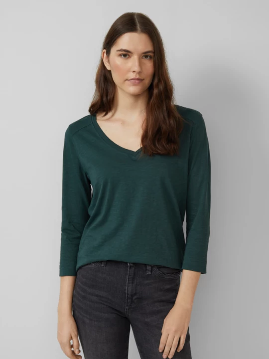 Foto van product Katoenen slub shirt met 3 / 4 mouwen en een diepe V-halslijn s.Oliver petrol