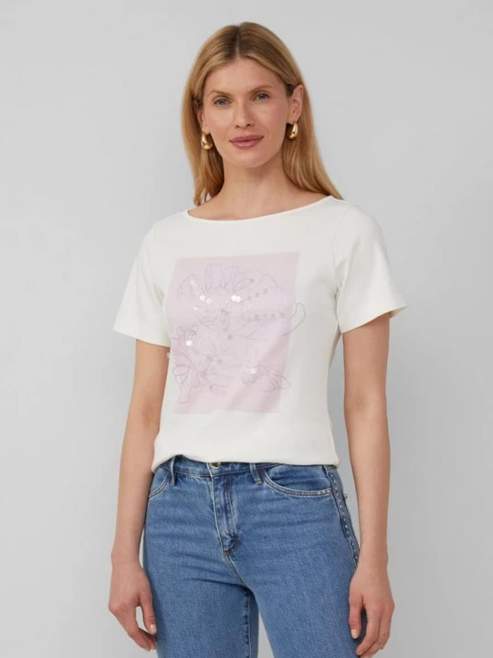 Foto van product Katoenen T-shirt met artwork s.Oliver crème