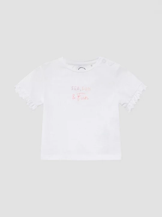Foto van product Katoenen T-shirt met borduursel en volantmouwen s.Oliver wit