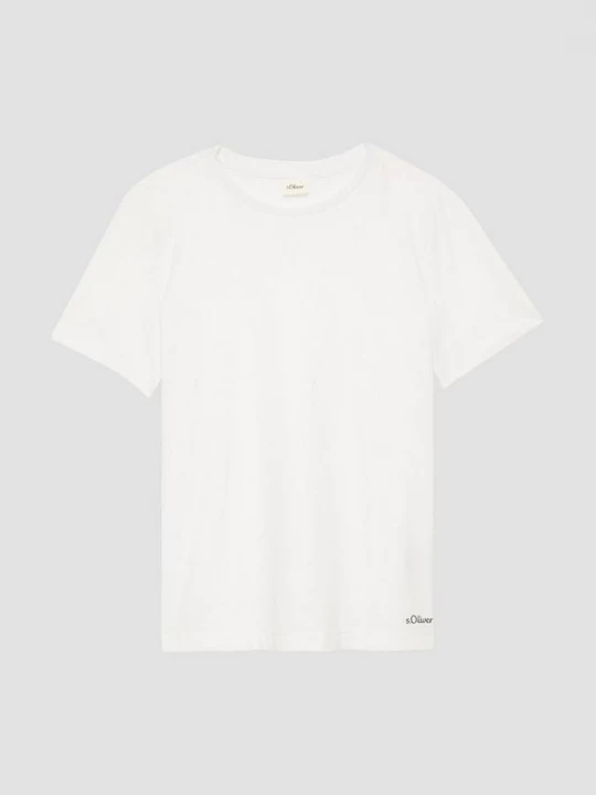 Foto van product Katoenen T-shirt met geribde kraag en kleine logoprint s.Oliver wit