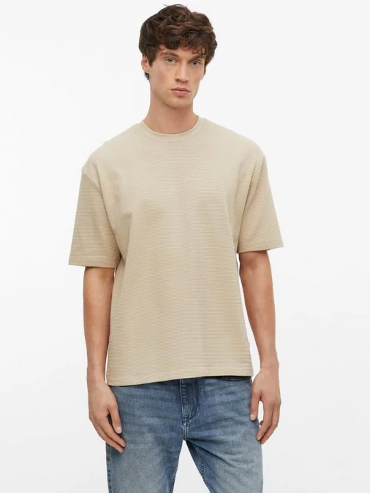 Foto van product Katoenen T-shirt met geribde structuur in een moderne pasvorm s.Oliver beżowy