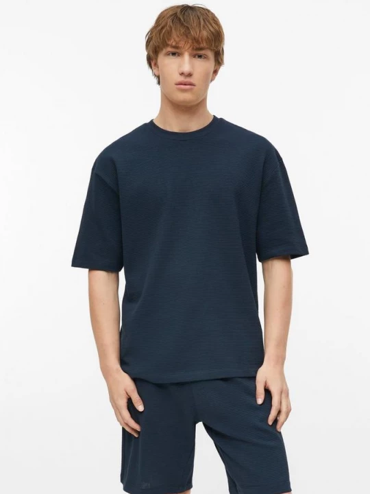 Foto van product Katoenen T-shirt met geribde structuur in een moderne pasvorm s.Oliver blauw