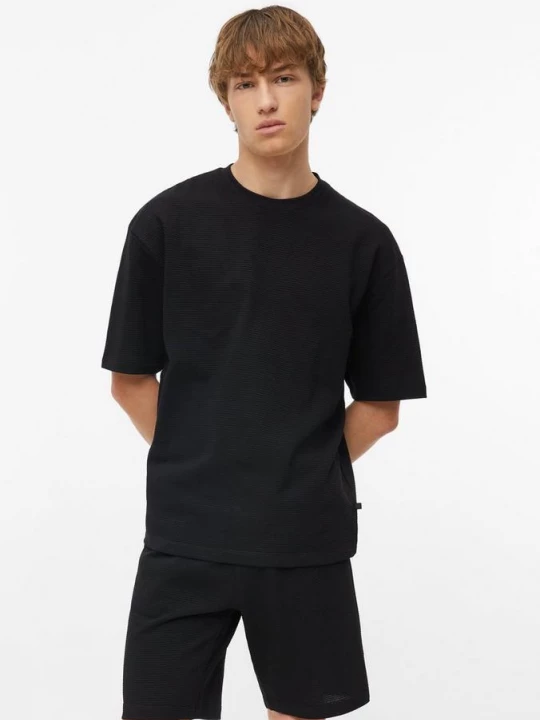 Foto van product Katoenen T-shirt met geribde structuur in een moderne pasvorm s.Oliver zwart
