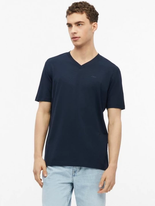 Foto van product Katoenen T-shirt met logoprint en V-hals s.Oliver blauw