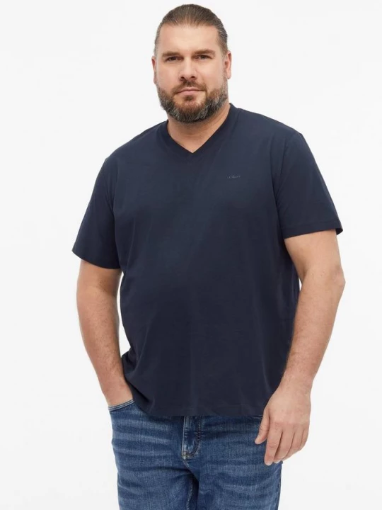 Foto van product Katoenen T-shirt met logoprint en V-hals s.Oliver blauw
