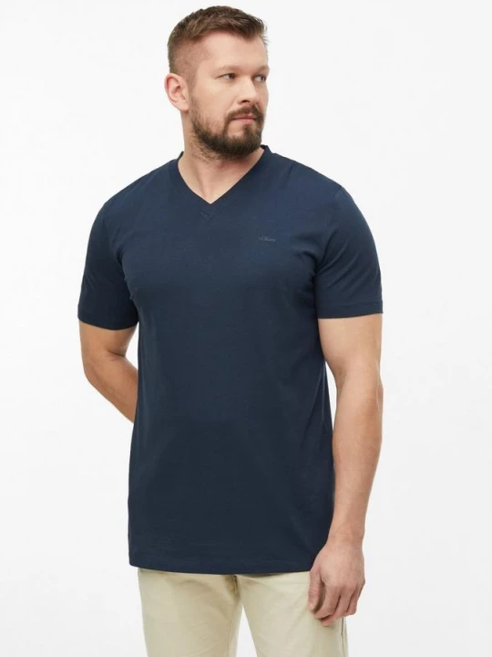 Foto van product Katoenen T-shirt met logoprint en V-hals s.Oliver blauw