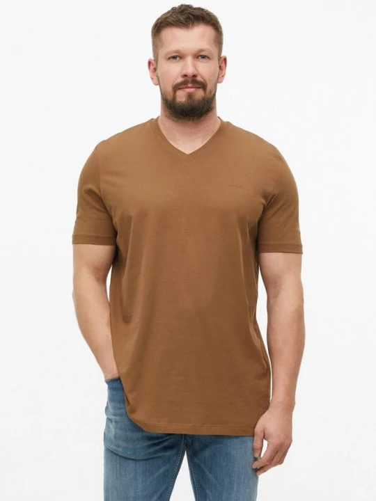 Foto van product Katoenen T-shirt met logoprint en V-hals s.Oliver bruin
