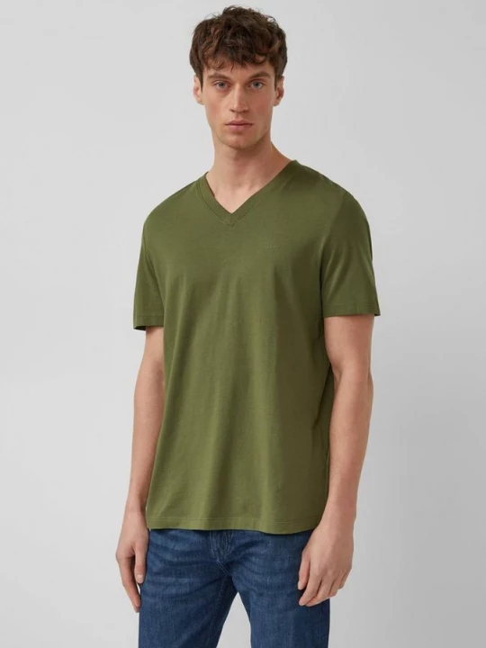 Foto van product Katoenen T-shirt met logoprint en V-hals s.Oliver olijfgroen