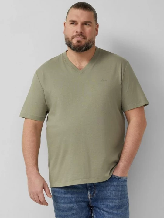 Foto van product Katoenen T-shirt met logoprint en V-hals s.Oliver olijfgroen