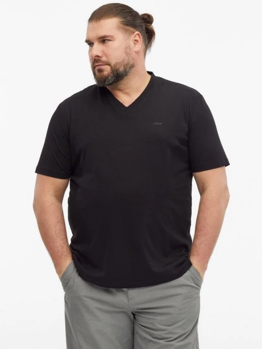 Foto van product Katoenen T-shirt met logoprint en V-hals s.Oliver zwart